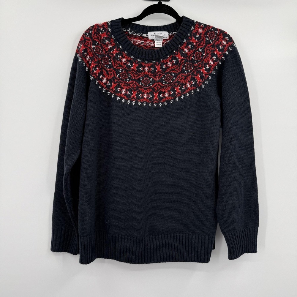 Vermont Country Store Sweater Womens S Blue Fair Isle Pullover Tight-Knit